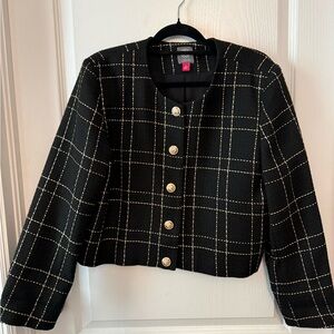 Vince Camuto Black Blazer with Gold Grid Pattern